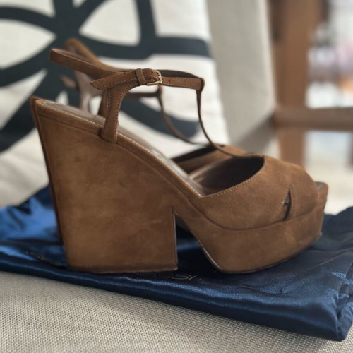 Sergio Rossi brown suede high-heeled platforms like new