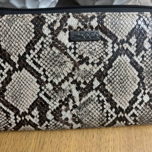 Doca wallet like new with snake skin pattern, beige and brown