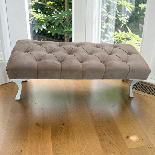 Chesterfield Fabric Bench 120x47x40cm new, beige velvet