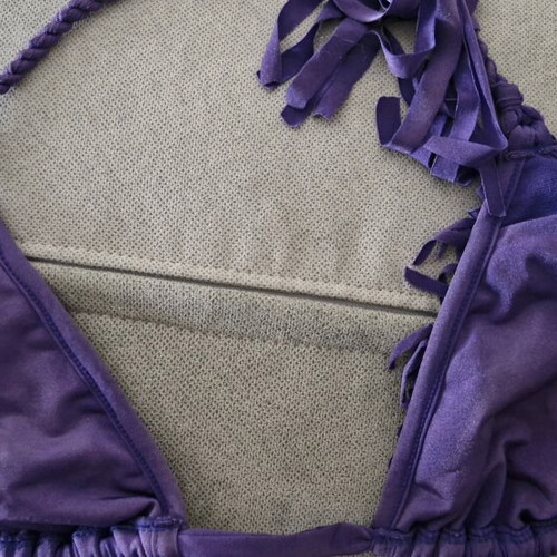 Despi bikini set top and bottom, purple and yellow, size large