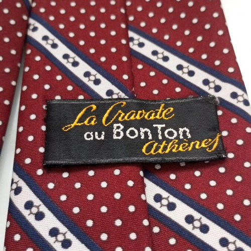 Vintage silk tie La Cravate au Bon Ton Athènes like new, burgundy polka dot stripes