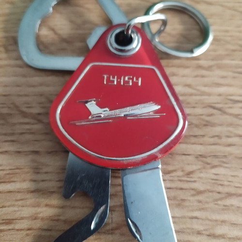 Vintage Soviet Union Tu 154 keychain with knife and bottle opener