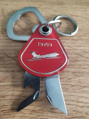 Vintage Soviet Union Tu 154 keychain with knife and bottle opener