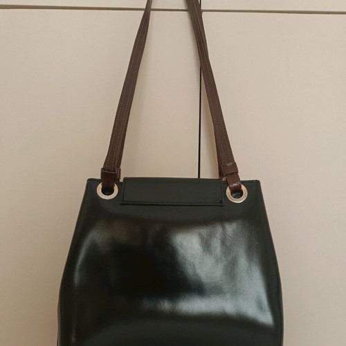 Leather shoulder bag used, black with brown details