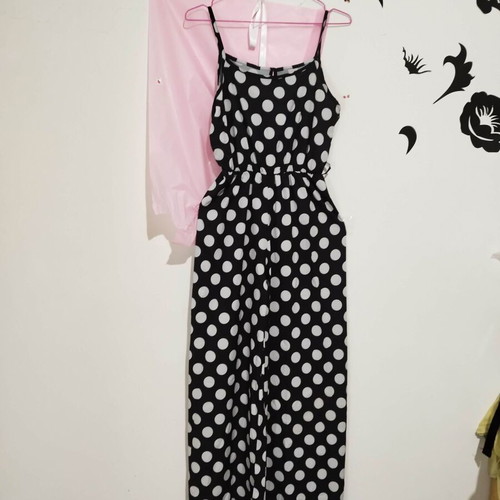 Polka dot long jumpsuit, black and white, size S/M