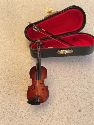 Small vintage violin with case and bow, decorative