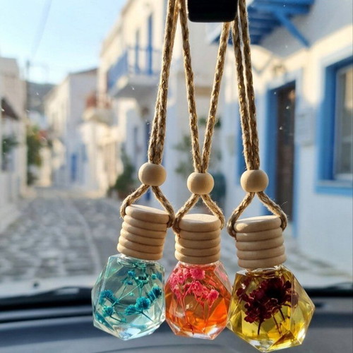 Car air freshener in glass bottle with decorative flower new