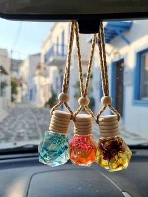 Car air freshener in glass bottle with decorative flower new