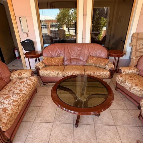 Living room set 5 pieces leather and fabric refurbished, Palazzo Athens
