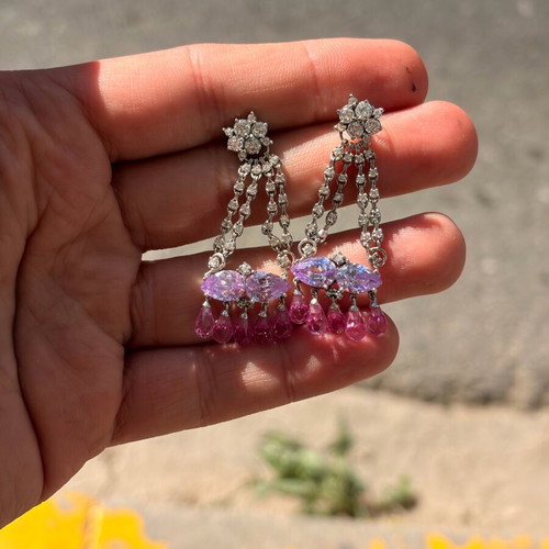 Silver dangling earrings used with zircon stones 5cm length