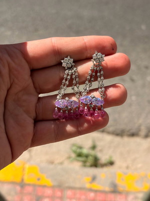 Silver dangling earrings used with zircon stones 5cm length