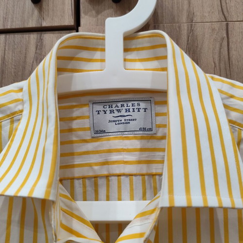Charles Tyrwhitt striped yellow shirt, 100% cotton, size 16/34in