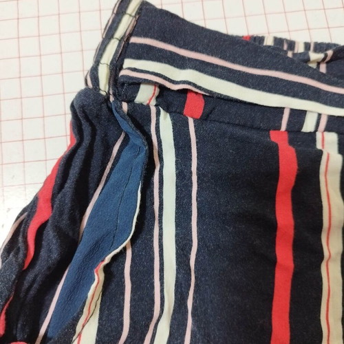 High-waist striped viscose shorts, navy with red and white stripes