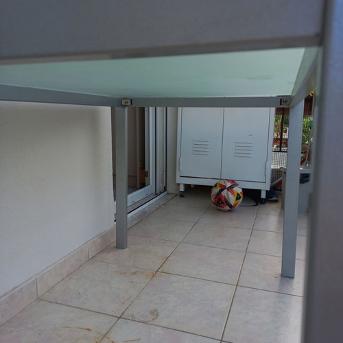 Metal kitchen balcony table with sandblasted glass, like new, 120x80cm