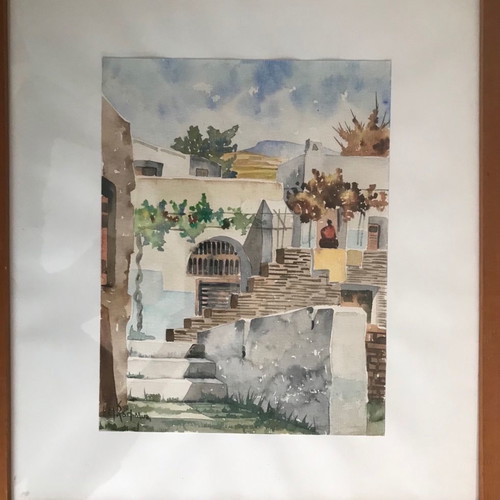 Painting M. Sofianos like new, watercolor on cardboard