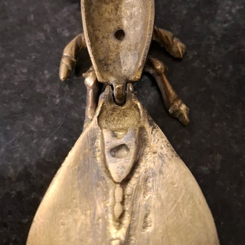 Vintage brass enamel wall decor for birds, vintage bronze box and decorative spoon used