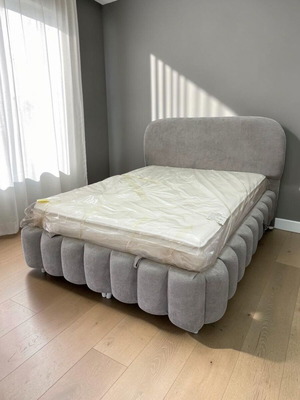 Κρεβάτι Teddy 160x200 με κεφαλάρι, βάση και στρώμα, μοντέρνο γκρι