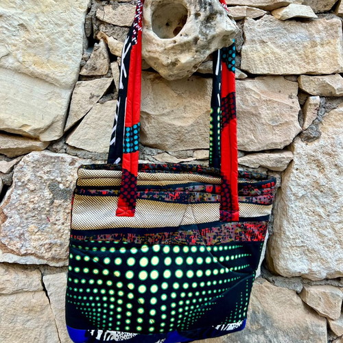 Handmade reversible patchwork shoulder bag, black multicolor