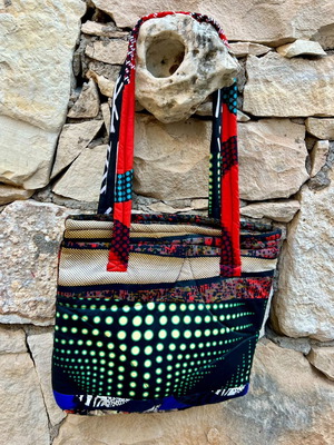 Handmade reversible patchwork shoulder bag, black multicolor