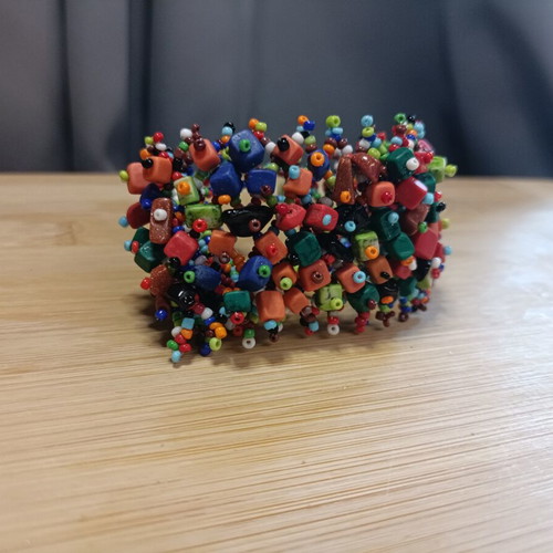 Wide bracelet with multicolored beads