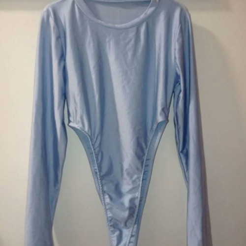 High cut bodysuit blue metallic long sleeve size S new