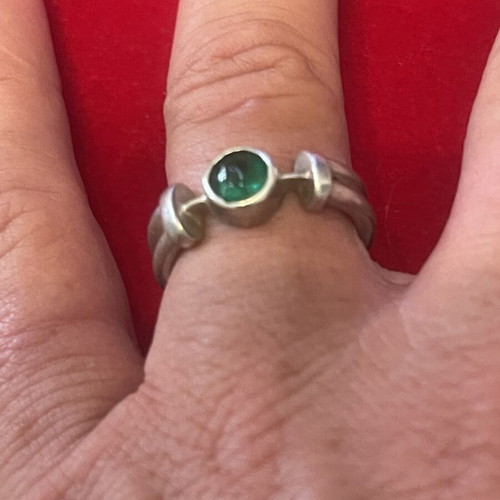 925 silver ring with green stone, size 55