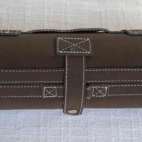 Leather travel case new for shoe polishing brown
