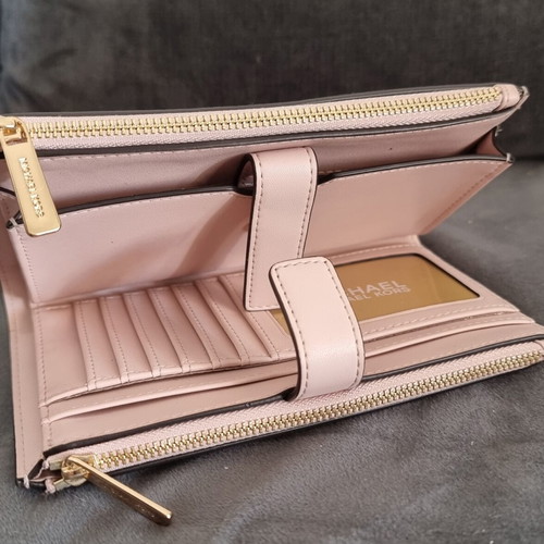 Michael Kors large wallet new with phone holder, white and pink