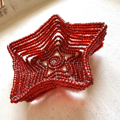Set of 6 Retro Handmade Star-shaped Wire and Bead Tealight Holders