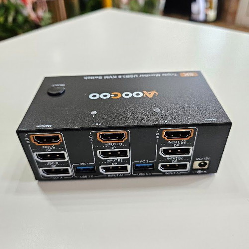 AOOCOO KVM203DH KVM switch for 2 computers to 3 monitors, USB 3.0, 8K@60Hz