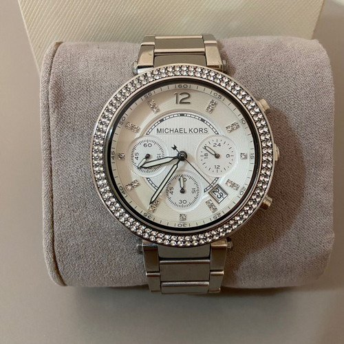 Michael Kors MK5353 Silver Watch with Zirconia Chronograph and Date