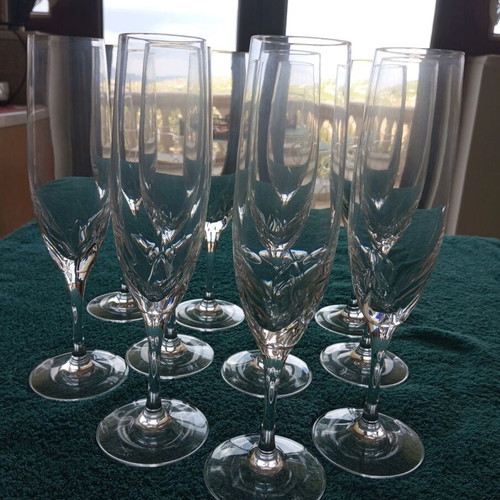 Nachtmann crystal glasses new, set of 11, tall champagne flutes