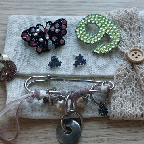 Jewelry set used with three pins, ring and earrings
