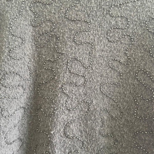 Gray knitted sweater with rhinestones used, asymmetric hem
