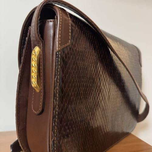 Goya leather shoulder bag brown snake effect like new
