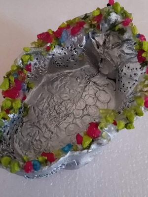 Ceramic handmade art piece new, fired at 1300 degrees with acrylics and stones