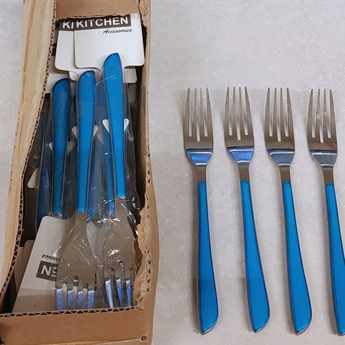 Inox cutlery set with blue handles, new