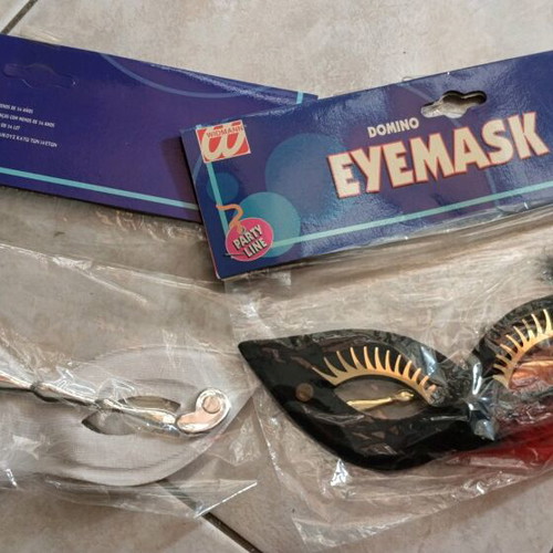 Carnival eye mask with handle in white and black, new