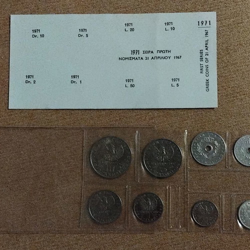 Greece First Series Drachma Coins 1971 21 April almost like new