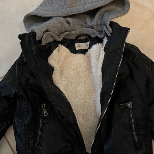 H&M children's jacket used, leather with fur lining and hood size 18-24