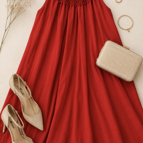French Connection coral red dress with unique neckline, size M