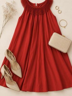 French Connection coral red dress with unique neckline, size M