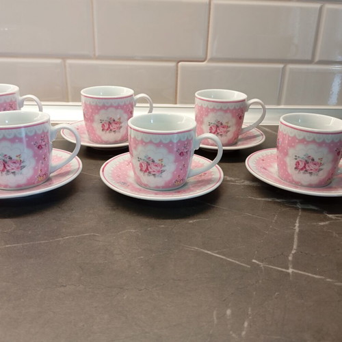 Modern House coffee cup set of 6, pink roses
