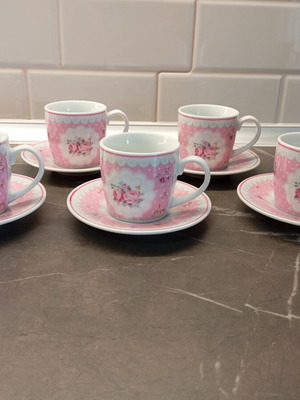 Modern House coffee cup set of 6, pink roses