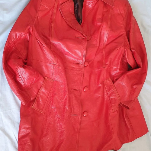 Leather coat used, Greek made, red, size M