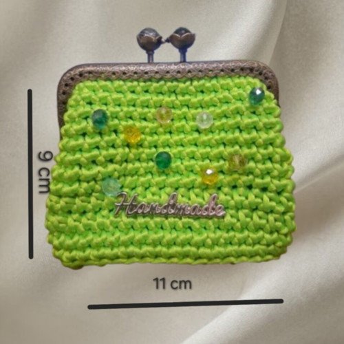 Handmade knitted wallet, green
