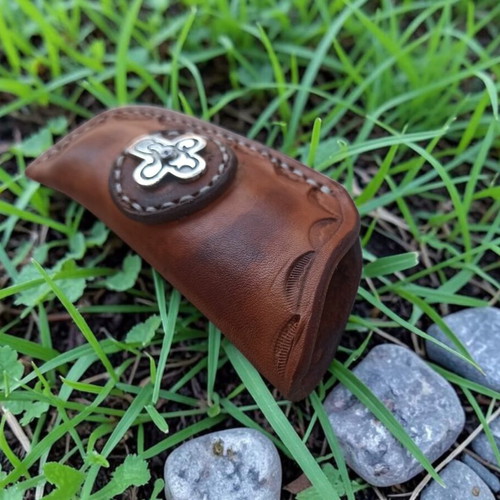 Handmade leather belt sheath for pocket knife, genuine cowhide