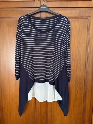 Raxevsky asymmetrical striped blouse used with chiffon layer