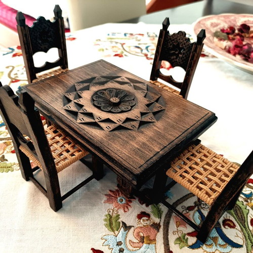 Handmade woodcarved living room set new, miniature beech wood
