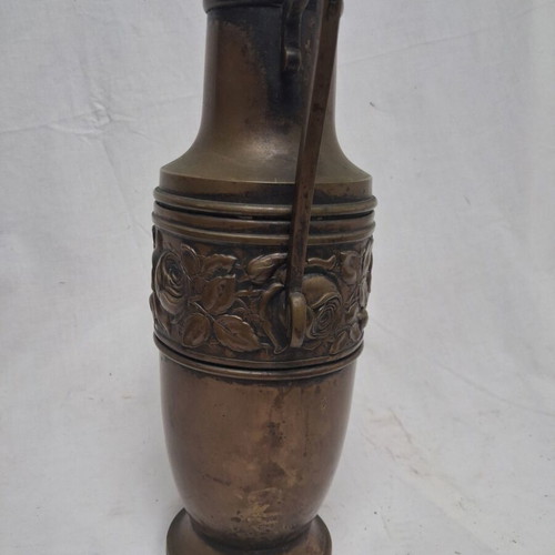 Lenk Austria Art Nouveau Bronze Silver-Plated Brass Vase used, 34 cm